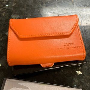 New in box Orange unisex leather wallet card holder with belt clip